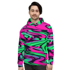 80s Pink and Green Wave Glitch Pullover Hoodie