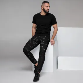 Black Abstract Men's Joggers, Grey Marble Print Casual Premium Sweatpants-Made in EU