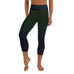 Black Rainbow Dots Capris Leggings, Polka Dots Women's Yoga Capris-Made in USA/EU