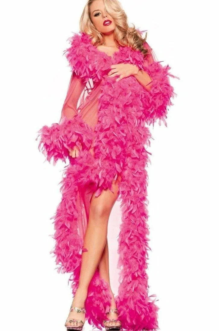 Feather Trimmed Full Length Robe