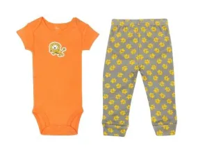 Kaarpas 100% Premium Organic Cotton 2 Piece Lion & Paws Print Bodysuit Onesie & Pant Set Orange With Grey & Yellow (KAON1010) (Certified ORGANIC) - 1 Pc (9 To 12 Months)