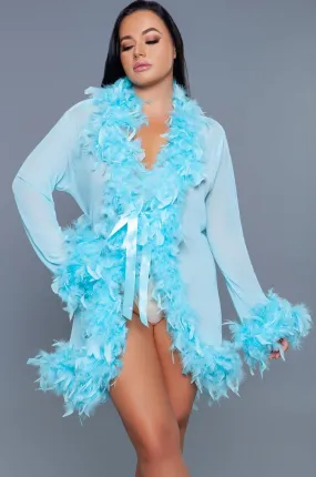 Knee Length Feather Robe With Ribbon Ties