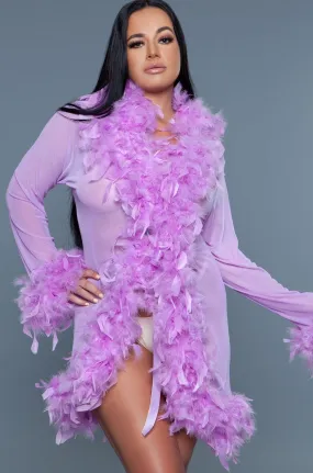 Knee Length Feather Robe With Ribbon Ties