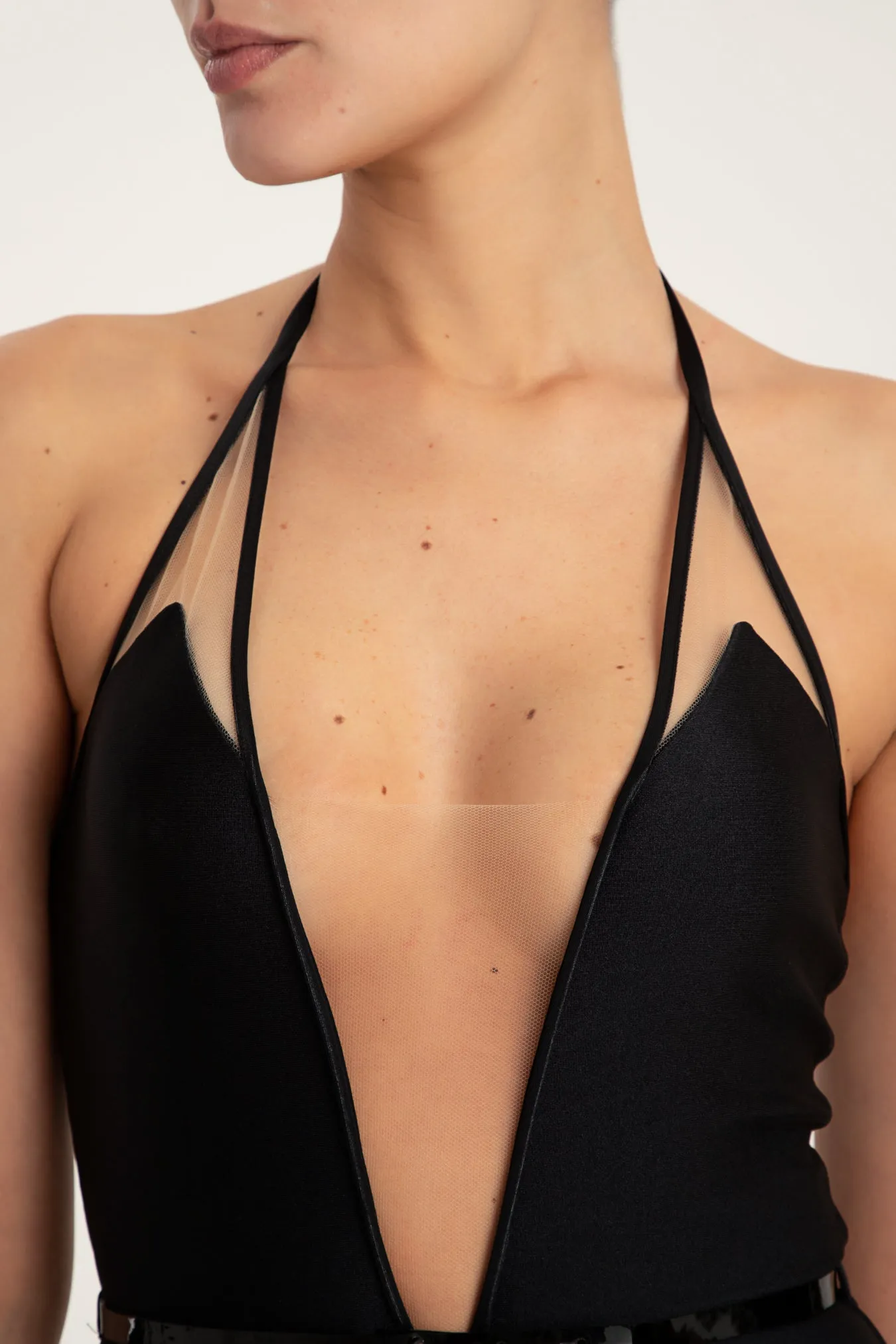 Tulle Detail Halterneck Swimsuit